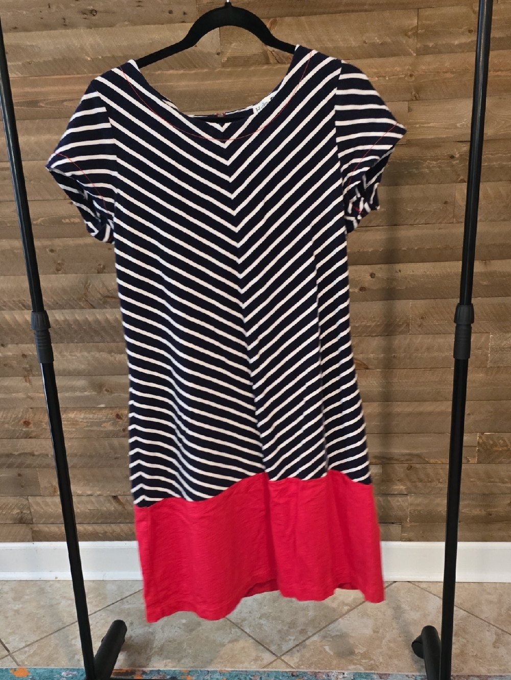 Hatley Red, White, and Navy Striped 100% Cotton Dress (L)